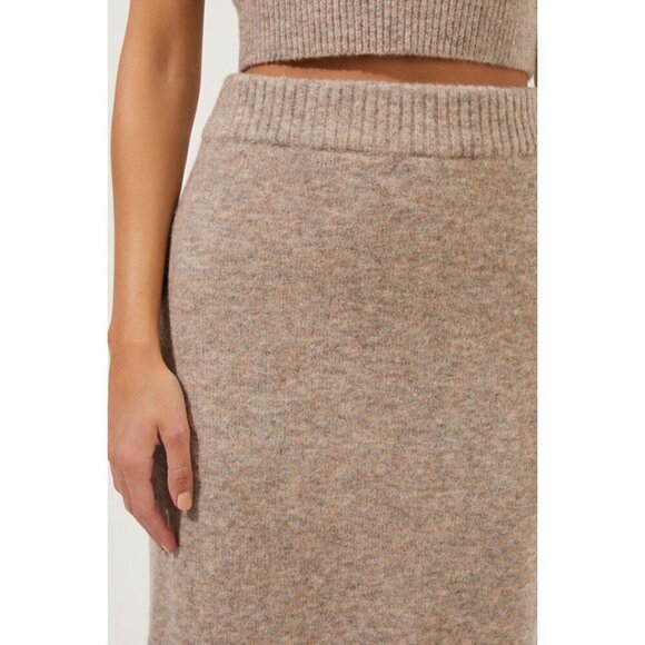 ASTR the Label Terry Knit Belmont Midi Skirt in Taupe Gray Marled Small New - Picture 6 of 16